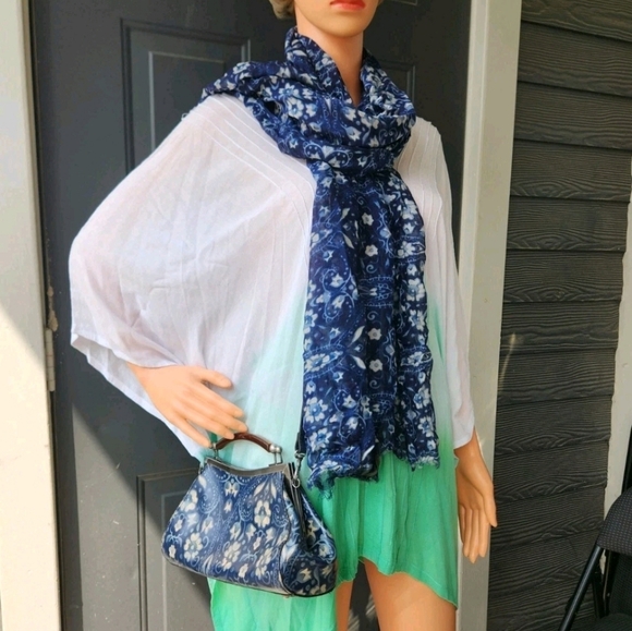 PATRICIA NASH Italian Folklore Blue Floral Crossbody Leather Bag Matching Scarf - Picture 1 of 16